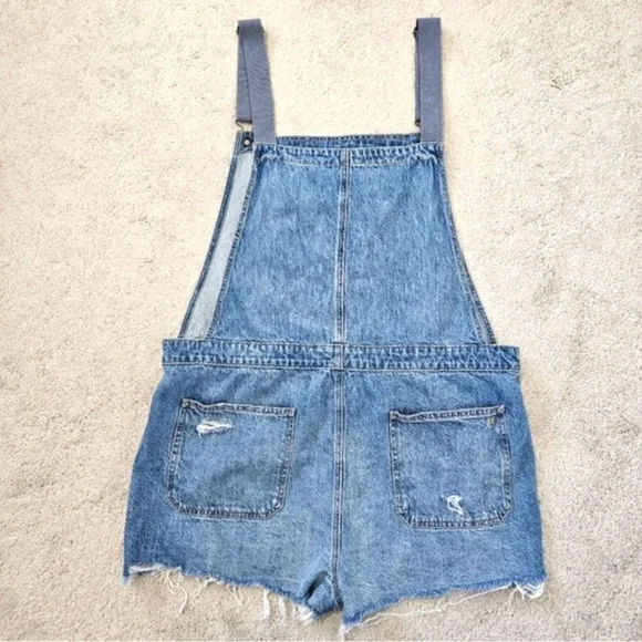 American Eagle | 90s Boyfriend Shortall Cotton Denim Overall Shorts, Womens XXL - Picture 4 of 10